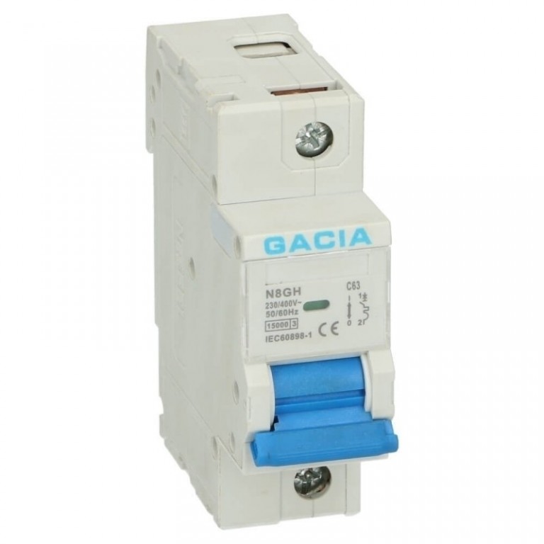 Gacia Installatieautomaat 63A 1 polig karakteristiek B 15kA Gacia Installatieautomaat 63A 1 polig karakteristiek B 15kA