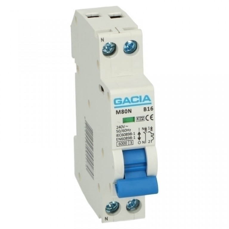 Gacia 1 polig + nul 1A karakteristiek B 6kA Installatieautomaat