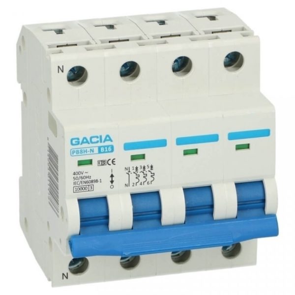 Gacia 3 polig 10A + nul B 10kA Installatieautomaat