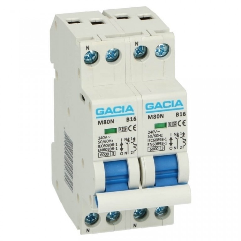 Gacia Kookgroep 16A B 2x 1 polig + nul Installatieautomaat